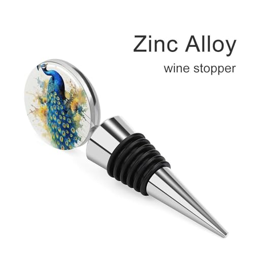 Bouchon de bouteille de vin en zinc paon aquarelle, le cadeau idéal - 4