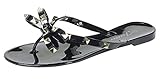 Forever Link Womens Studded Jelly Flip Flops Sandals with Bow, Black, 8.5