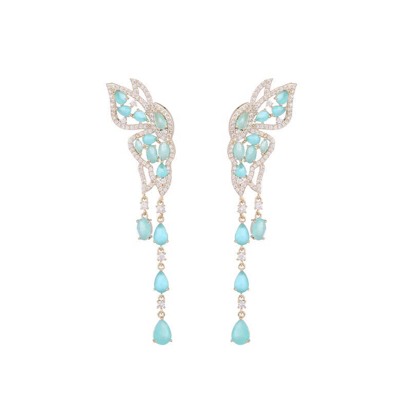 Moissanite boucles d'oreilles pendantes papillon en or 14k pour femme