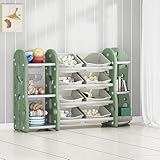 JSLJDM Kinderregal, Spielzeugregal, herausnehmbaren Aufbewahrungsboxen,Mehrere Staufächer,Großes Fassungsvermögen,Regal Kinderzimmer Spielzimmer, Kinderregal Green 153x35x91cm