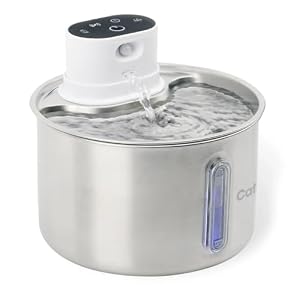 Cat Mate 2 Litre Stainless Steel Cat Water Fountain – Automatic Pet Water Dispenser for Cats, Filtered Drinking Fountain, Hygienic Metal Bowl, Battery Operated