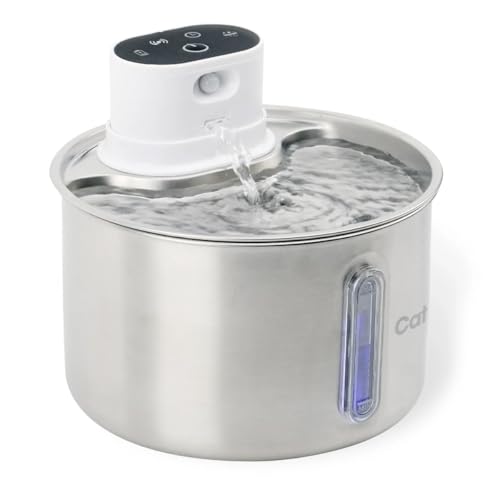 Cat Mate 2 Litre Stainless Steel Cat Water Fountain – Automatic Pet Water Dispenser for Cats, Filtered Drinking Fountain, Hygienic Metal Bowl, Battery Operated