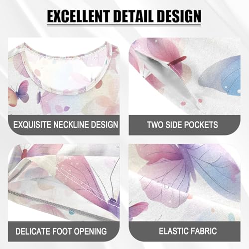 ALAZA Beautiful Butterfly Painting Pajamas Set Short Sleeve Cotton Sleepwear Summer Pjs 2 Piece 5-14Y4