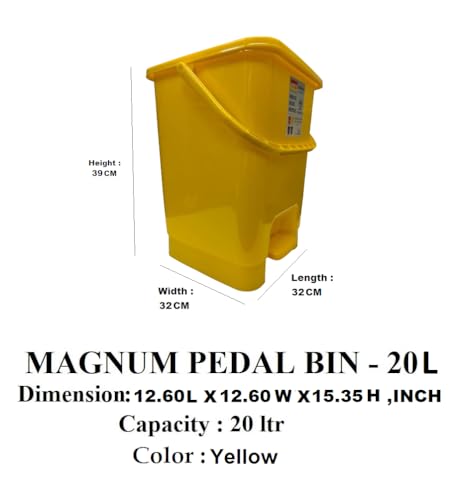 Image of ARISTO Plastic Pedal Dustbin With Handle 20 ltr Yellow