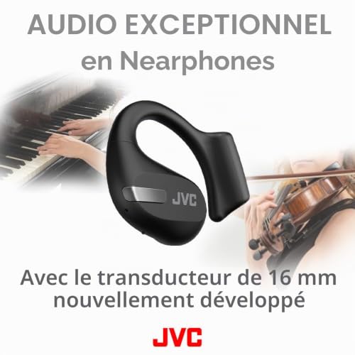 JVC Nearphones HA-NP50T-B, True Wireless, Design Oreilles Libres, Ecoutez de la Musique sans Vous Couper du Monde, Légers, ANC pour Les appels, IPX4, 38 h d'autonomie, BT 5.3, Noir