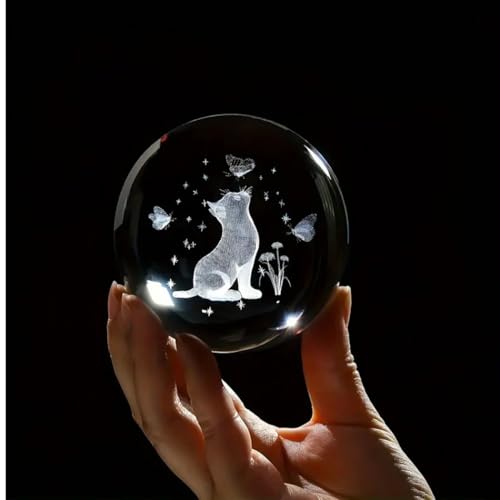 Image of 3D Crystal Ball Lamp with 16 Colors Changing LED Wooden Base - Solar System Night Light, Galaxy Lamps, Galaxy Crystal Ball Light with USB (16 Color Cat)