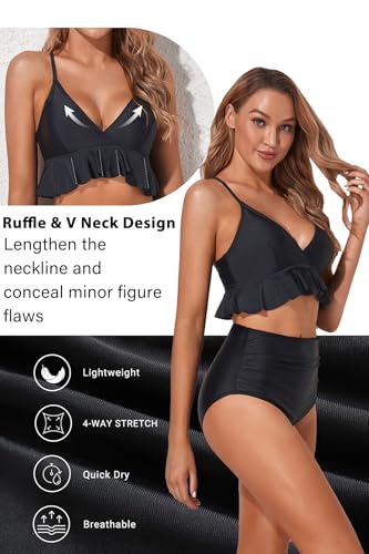 11 Best Two-Piece Bathing Suits for Women Over 50 in 2026 4 Tempt Me Women High Waisted Ruffle Bikini Set Two Piece Swimsuits Flounce Tummy Control Bathing Suit Black M