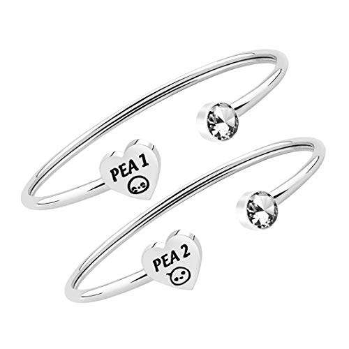 CHOORO Twins Bracelet Set Two Peas in A Pod Pea 1 & Pea 2 Bracelet Set Twins Jewelry Gift for Twin Sister/Brother Best Friend (PEA1PEA2-cuff bracelet)