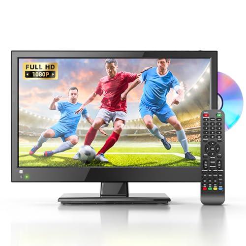 Desobry 16 inch Small tv 1080P LED TV with DVD player built in with Antenna HDMI USB, TV for bedroom/Home/Kitchen 12v tv for camping/caravan/motorhomes/campervan