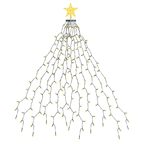 EcoNour 1,5 m Christbaumbeleuchtung | 200 LED-Lichterketten mit Ring und 12 Girlanden | 8 Modi | LED-Lichterkette für Weihnachtsbäume | Warmweißes Licht für drinnen und draußen