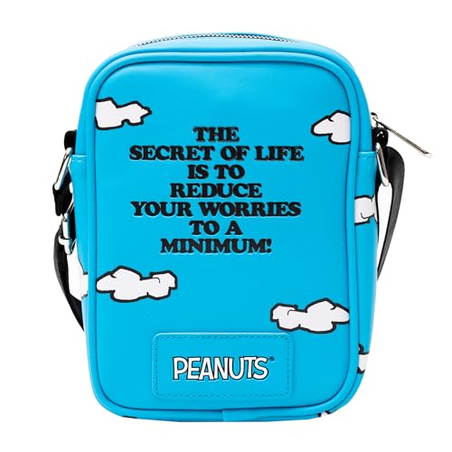 Peanuts Bag, Crossbody, The Secret of Life Snoopy and Woodstock Dog House Pose, Blue, Vegan Leather3
