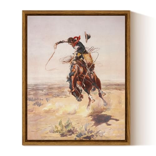 InSimSea Framed Canvas Wall Art Western Cowboy Decor Rustic Vintage Cowboy Oil Paintings Horse Riders of Mid-Century Art Prints Ranch Lunar Landscape Wall Pictures Antique Wall Decor Aesthetic Posters