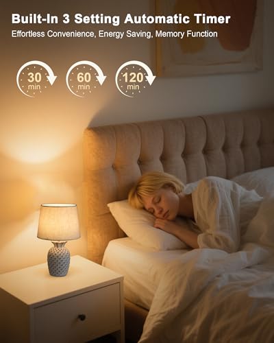 LIT AMPO Rechargeable Cordless Table Lamp, Remote Control Timer Dimmer, Ceramic Base & Linen Fabric Shade, Battery Powered Color Changing Light, Small Nightstand Lamp for Bedroom, Kitchen, Living Room - Image 3