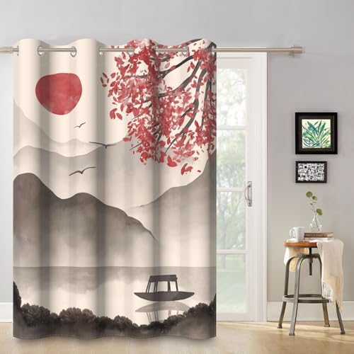 Cortina opaca de 132x214 cm con ojales y diseño de pintura china tradicional 4