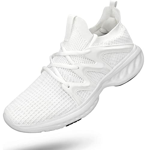 Pujcs Mens Walking Shoes Non Slip Lightweight Breathable Tennis Running Shoes Casual Slip On Sneakers For Workout Gym White 7 #TOP9