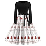 kaHgKids Vestidos de Navidad para mujer, vestido de Navidad de manga larga, cuello redondo, estampado de ciervos para mujer, vestido de muñeco de nieve, vestido de Navidad de Papá Noel, vestido largo