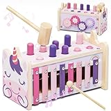 Lehoo Castle Montessori Spielzeug ab 1 Jahr, Hammerspiel mit Xylophon & Zahnrädern, Holz Motorikspielzeug mit Integrierter Aufbewahrung, Sicheres Lernspielzeug Geschenk für Mädchen 1 2 3 Jahre