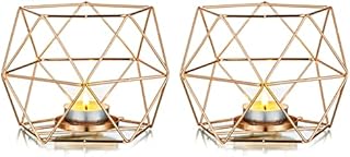 Nuptio Tea Light Candle Holders Gold Candle Holder, Geometric Candle Holder Dining Table Candle Centrepiece Decorations for Living Room Bedroom Bathroom, Wedding Housewarming Birthday Gifts, 2 Pcs