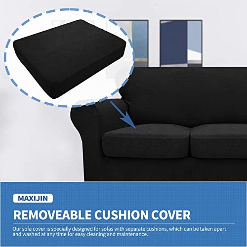 Maxijin 4 Pieces Stretch Couch Covers For 3 Cushion Couch Non Slip Couch Cover For Dogs Latest Leaf Pattern Sofa Slip Covers For Living Room Washable Furniture Protector (Sofa, Black) #TOP3