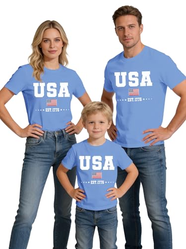 Qskall Family Matching USA Shirts Boys Girls American Flag T-Shirt Womens Mens 4th of July