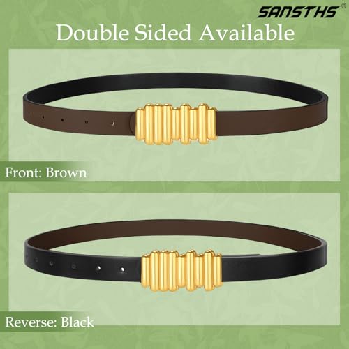 SANSTHS Skinny Reversible Belts for Women, Two-in-one Women Thin Belt for Dresses Jeans Pants with Gold Buckle
