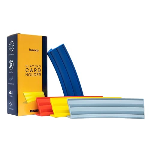 card holders for playing cards - 4 pack playing card holder for kids and adultsstackable storage game card tray for arthritis patients with a travel pouch 4 colors