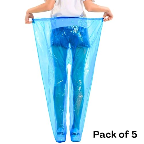 Disposable Rain Pants 5 PCS, Waterproof Plastic Pants Clear with Shoes Cover Outdoor Emergency for Men Women Unisex3