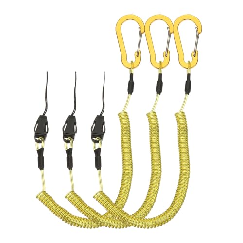 PATIKIL Coiled Lanyards with Buckle 59 Inch, 3 Pcs Retractable Safety Ring and Quick Release Detachable Buckle for Fishing Equipment Key Card Tool Tether Leash, Yellow
