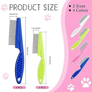 10 Pcs Flea Comb for Dogs and Cats Flea Remover Tool with Stainless Steel Metal Teeth for Detangling Grooming Kit, Pink, Blue, White and Green, 2 Sizes 10 Pcs Flea Comb for Dogs and Cats Flea Remover Tool with Stainless Steel Metal Teeth for Detangling Grooming Kit, Pink, Blue, White and Green, 2 Sizes
