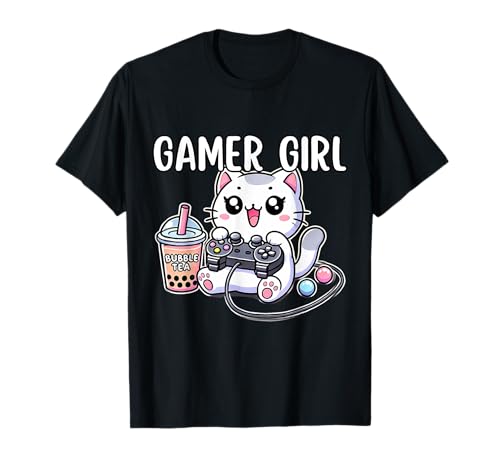 Gamer Girl Cat Gaming Lindo Videojuego Mujeres Niñas Camiseta