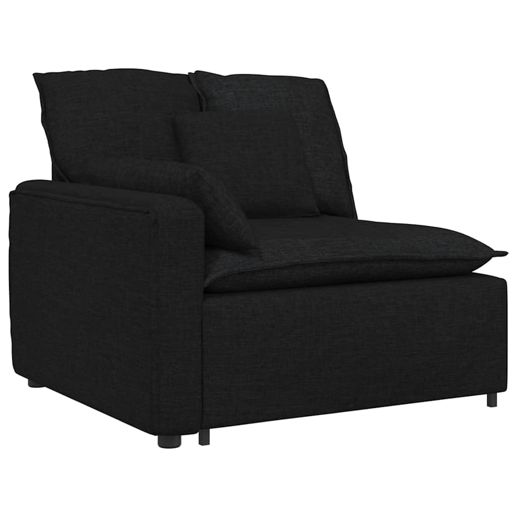 Modułowa sofa z poduszką, czarna, tapicerka materiałowa, 324 x 105 x 64 cm, 3-częściowy mebel do siedzenia z podłokietnikami i częścią środkową, sofa do rozbudowy do salonu
