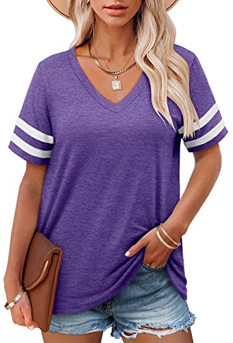 Angerella Casual Summer Tops for Women V Neck T Shirts Short Sleeve Tunic Tops Loose Fit