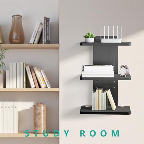 Image of WALI Floating TV Projector Shelf, Holds Up to 22lbs, Black Floating Shelf for Under TV for DVD Players, Cable Boxes, Routers, Game Consoles, PlayStation Accessories (CS303NB), 3 Shelf