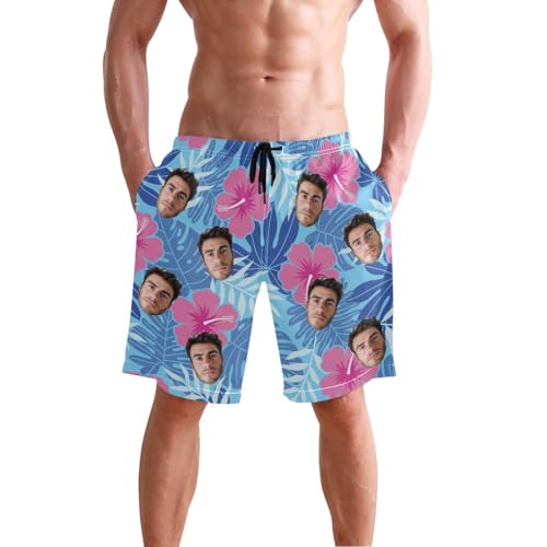 Personalized Photo Pink Flower Men's Swim Trunks for Surfing Birthday Nephew2