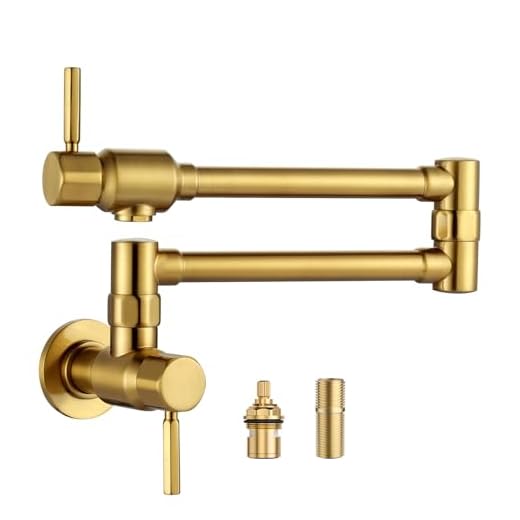Pot Filler Faucet, Wall Mount Pot Filler for Kitchen Sink, Solid Brass Heavy Duty Folding Stove Faucet 2 Handles with Double Joint Swing Arms, Brushed Gold