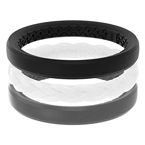 Stackable Luna Silicone Ring by Groove Life - Breathable Rubber Wedding Rings for Women, Lifetime Coverage, Unique Design, Comfort Fit Ring - Size 4