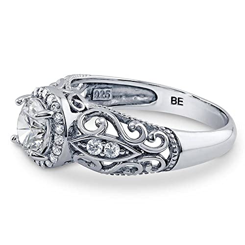 Berricle Sterling Silver Halo Wedding Engagement Rings Round Cubic Zirconia Cz Art Deco Ring For Women, Rhodium Plated Size 8 #TOP2