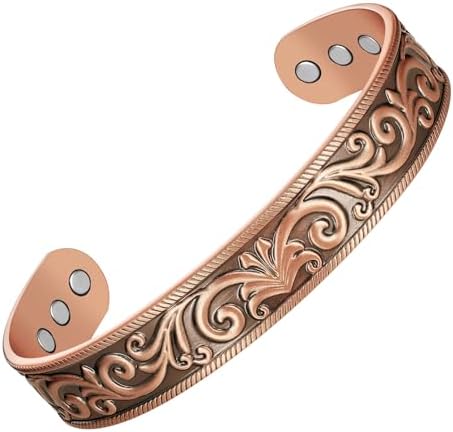 Jecanori Copper Magnetic Bracelets for Men, Tree of Life Pattern Solid Copper Brazaletes with 12pcs Ultra Strong Magnets,Adjustable Size Cuff Bangle with Jewelry Gift Box