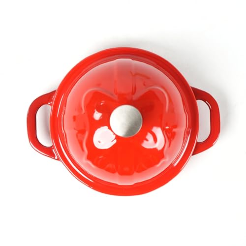 Image of HAWOK Enameled Cast Iron Garlic Roaster with Bamboo Tray, Dia.3.94 inch, BBQ Grill Garlic Baker, Mini Cocotte, Set of 2, Red