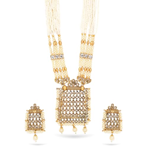 Image of Rubans Pearl Long Necklace Set Gold Plated Traditional Stylish Jewellery Gift for Women & Girls