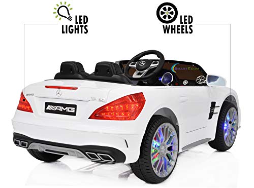 Americas Toys Kids Car To Ride With Remote Control, Mp4 Screen, Led Wheels, Open Trunk – 12V Battery Car, 4 Wheels Suspension, Leather 1-Seat, Music Steering Wheel, Compatible With Mercedes Benz White #TOP2
