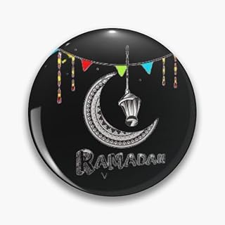 SM4U Ramadan Decorative Button Pin, Black with Crescent Moon and Lantern Design, Festive Bunting, 5.8 cm
