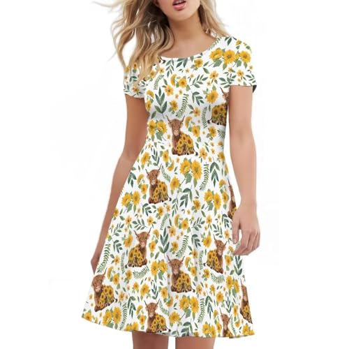 Image of AFPANQZ Womens Casual Summer Lightweight Vintage Dress Short Sleeve Midi Dress Knee-Long Luxury Formal Dress