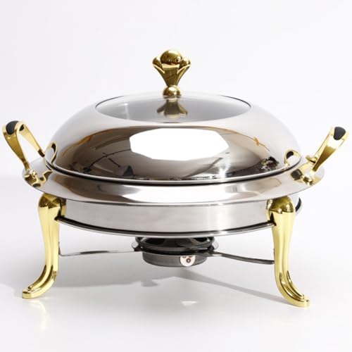 Olla de Cocina Redonda de Acero Inoxidable con Tapa y depósito de Combustible. Ideal para bufés, Catering, cocinas, Fiestas, hoteles y restaurantes. 32 cm.