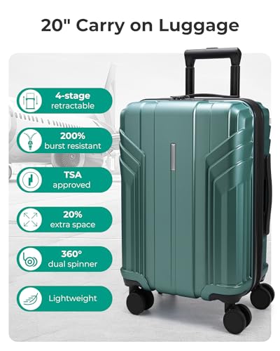 Image of BAGSMART Expandable Carry On Luggage 22x14x9 Airline Approved, 1OO% PC Lightweight Hard Shell Suitcase, 20 Inch Travel Luggage with Spinner Wheels,Carry on Olive Green
