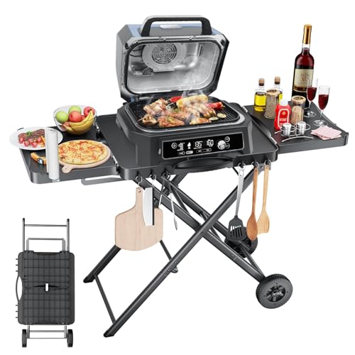 GFTIME - GFTIME Grill Table Trolley for Ninja Woodfire Grill (OG701 OG850 OG951 Series), Grill Stand for Onni Pizza Oven, Outdoor Grill Cart for Weber Q100 Q200 Q300, BBQ Cart Stand for Blackstone Griddle