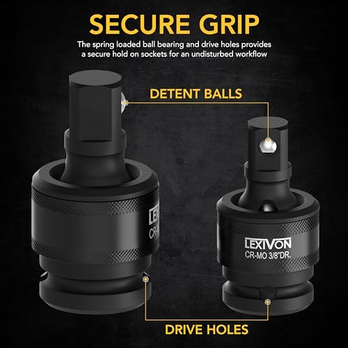LEXIVON Premium Impact Universal Joint Socket Swivel Set | 3-Piece Ball Spring Design 1/2", 3/8", and 1/4" U-Joint Drive | Cr-Mo Steel - Full Impact Grade (LX-113) by LEXIVON - Used condition - Image 7