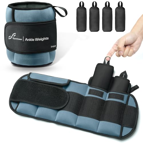Sportneer 20lbs-Pair Adjustable Ankle Weights for Women and Men, Modularized Leg Weight for Yoga, Walking, Running, Aerobics, Gym, Physical Therapy (Dusty blue)
