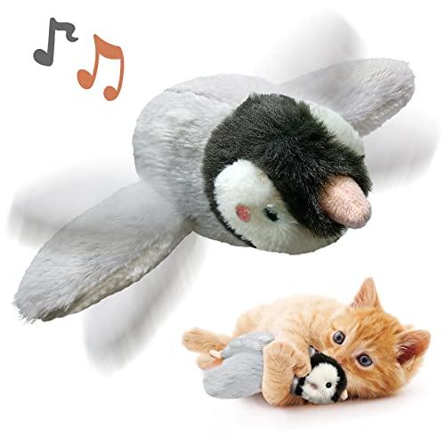 KreizyGo Cat Toys, Flapping Wings Penguin, No Flying, Chirping Bird Interactive Catnip Toy for Kitten or Small Dogs, Touch Activated, Rechargeable