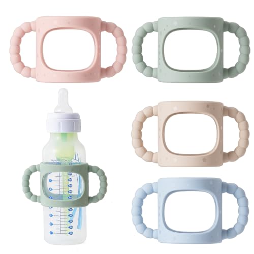 Andy Bear 4 Pack Silicone Baby Bottle Handles Compatible with Dr. Brown’s 8 oz/250 ml Narrow Bottles, Removable Easy Grip Handles for Bottle to Sippy Cup Transition, BPA Free Minimal Star